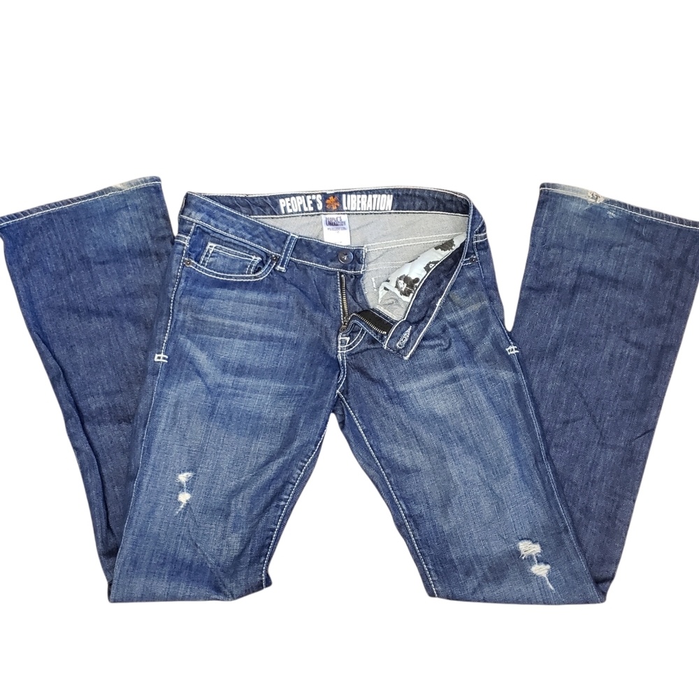 People's Liberation Womens 28x32 Bootcut Jeans Distressed Low Rise Stretch
